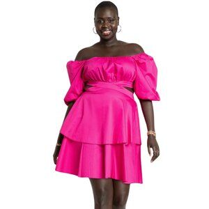 ELOQUII Pink Puff Sleeve Dress with Back Cut Out